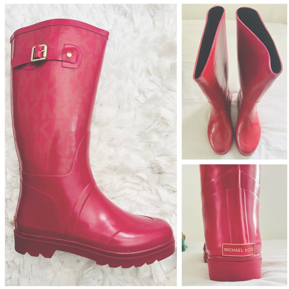 Michael Kors Women's Logo Magenta Rain Boots